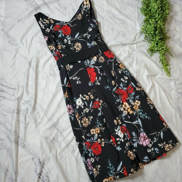 City Chic Black Climbing Floral V-Neck Fit & Flare Tea Length Midi Dress XS 14 - Picture 2 of 7